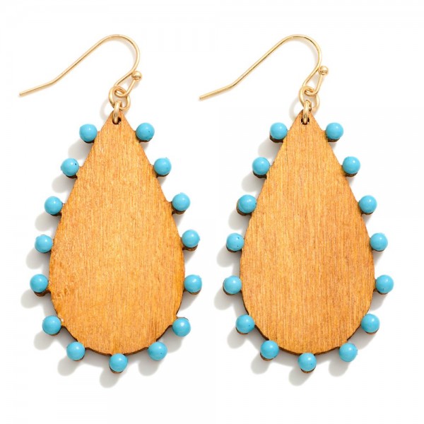 Wooden Teardrop Earring With Stone Button Detail

- Approximately 2.25"L