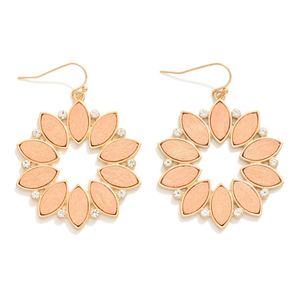 Wholesale wood Flower Petal Hoop Drop Earrings Rhinestone Details L