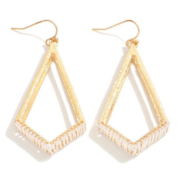 Wholesale gold Diamond Frame Drop Earrings Threading Detail L