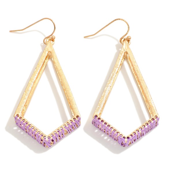 Wholesale gold Diamond Frame Drop Earrings Threading Detail L