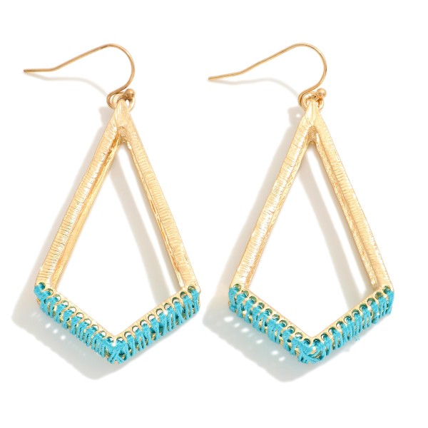 Wholesale gold Diamond Frame Drop Earrings Threading Detail L