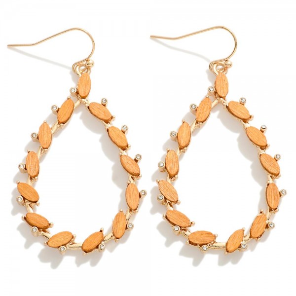 Wholesale wood Rhinestone Studded Teardrop Drop Earrings L