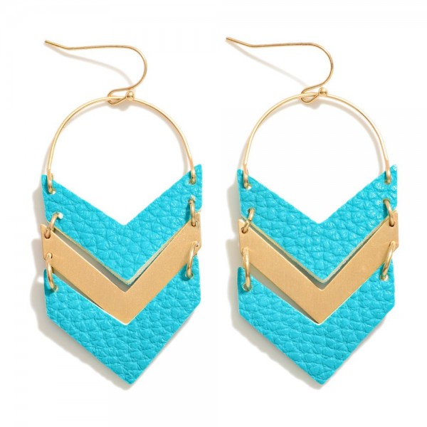 Wholesale vegan Leather Metal Chevron Drop Earrings L