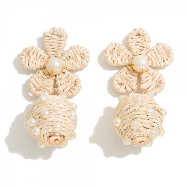 Raffia Flower Drop Earring Featuring Pearl Details

- Approximately 2.25" L