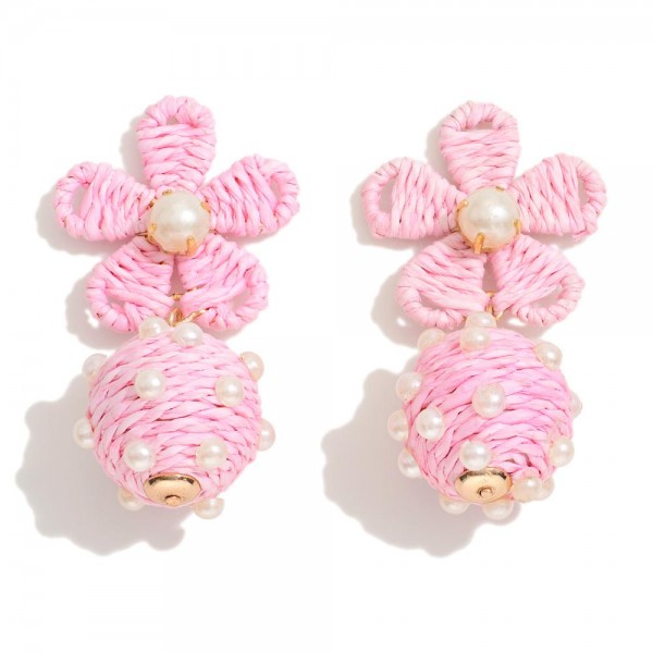 Wholesale raffia Flower Drop Earring Pearl Details L