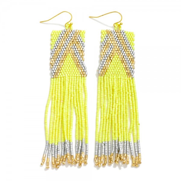 Seed Bead Tassel Drop Earrings

- Approximately 4" L