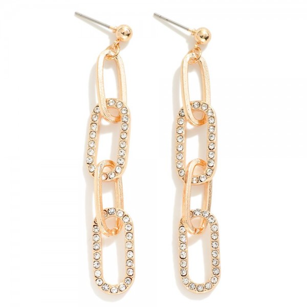 Wholesale chain Link Drop Earrings Rhinestone Details L