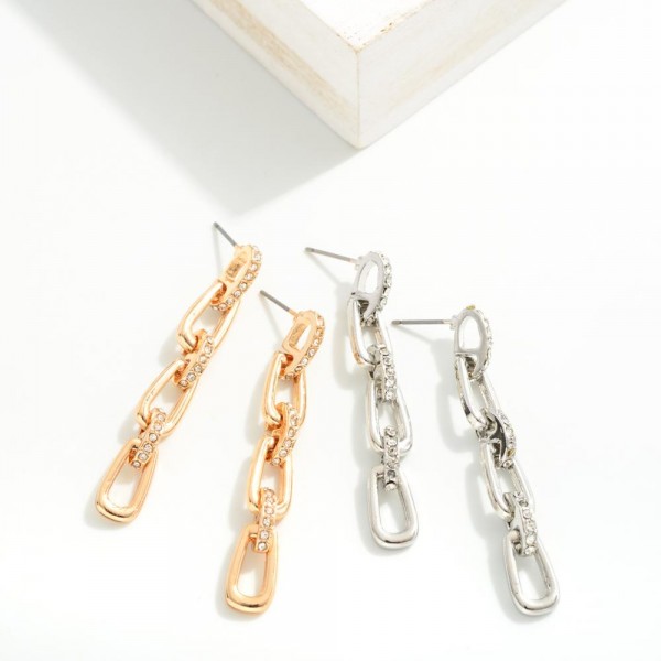 Chain Link Drop Earrings With Rhinestone Details 

- Approximately 2" L
