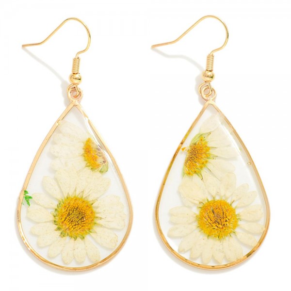 Dry Pressed Flower Resin Teardrop Drop Earrings

- Approximately 1.75" L