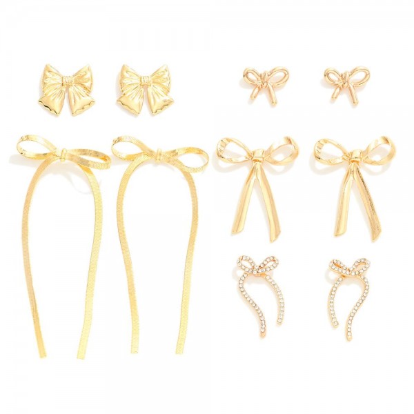 Pack of 5 Gold Tone Bow Stud & Drop Earrings 

- Earring Size Ranging from 1" - 3" L
