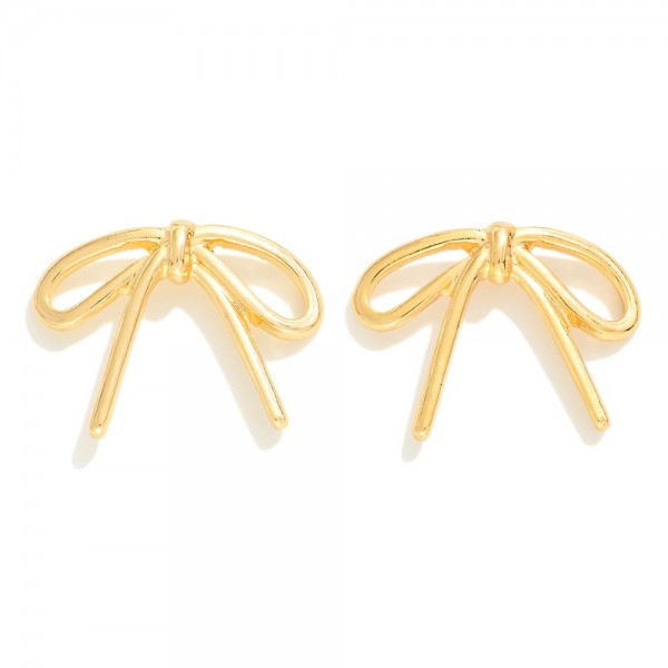 Simple Metal Tone Bow Stud Earrings 

- Approximately .75" L