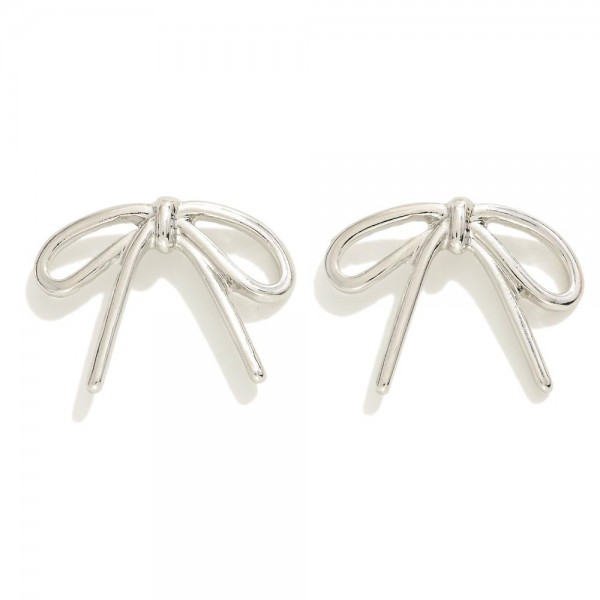 Simple Metal Tone Bow Stud Earrings 

- Approximately .75" L