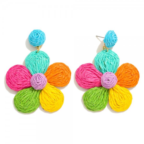 Wholesale raffia Flower Drop Earrings L