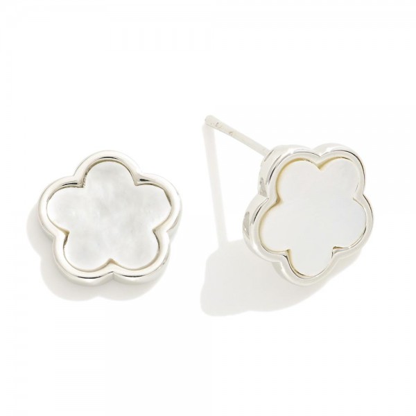 White Gold Dipped Flower Stud Earrings 

- Approximately .5" L