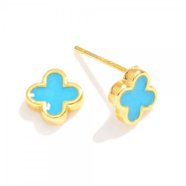 Wholesale micro Clover Stud Earrings Resin Inlay Gold Dipped L