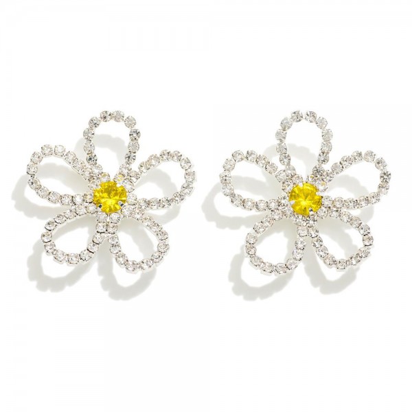 Rhinestone Studded Hollow Flower Stud Earrings

- Approximately 1.25" L