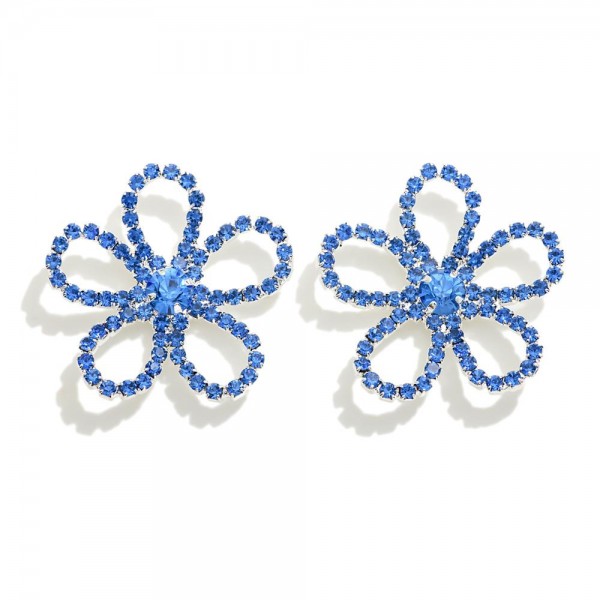 Rhinestone Studded Hollow Flower Stud Earrings

- Approximately 1.25" L