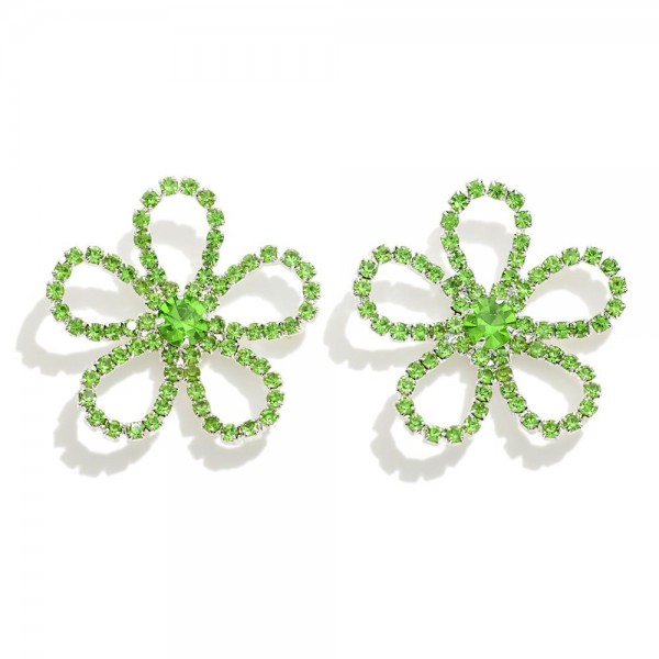 Rhinestone Studded Hollow Flower Stud Earrings

- Approximately 1.25" L