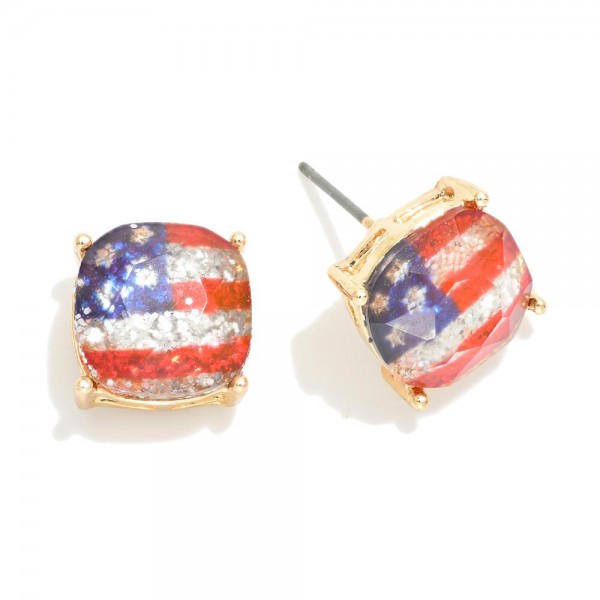 American Flag Resin Stud Earrings 

- Approximately .5" L