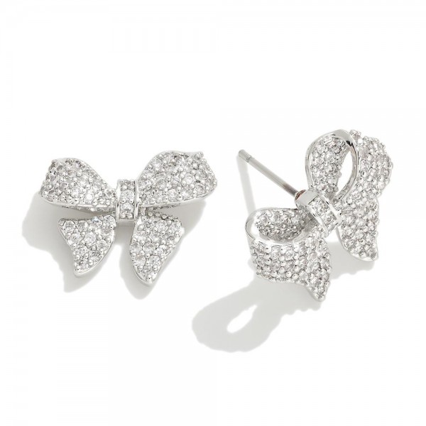 Wholesale metal Cubic Zirconia Studded Bow Stud Earrings L