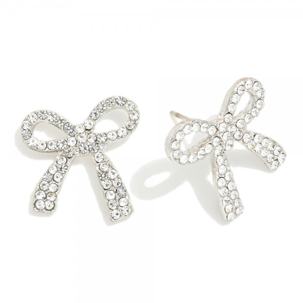 Rhinestone Studded Bow Stud Earrings 

- Approximately .75" L