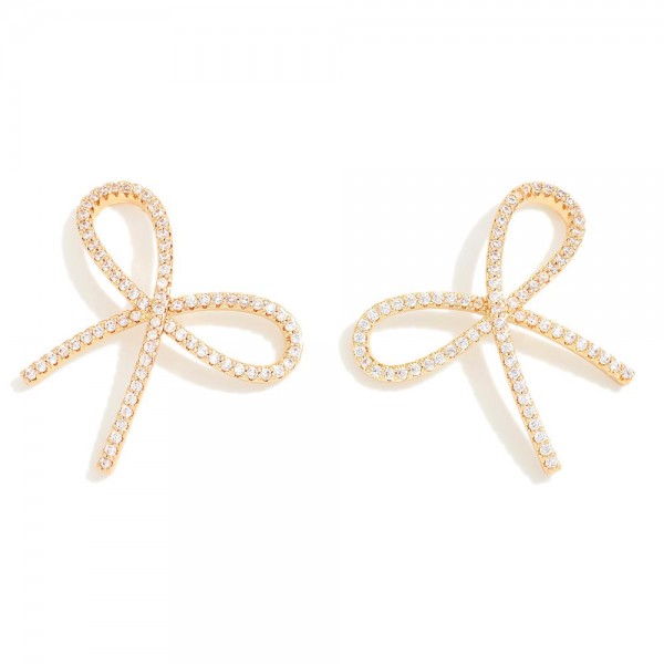Wholesale metal Cubic Zirconia Studded Simple Bow Stud Earrings L