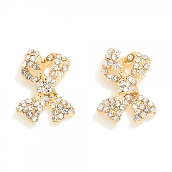 Rhinestone Studded Bow Stud Earrings

- Approximately .5" L