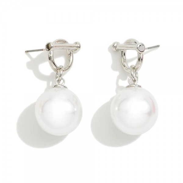 Pearl Drop Earrings Featuring Toggle Clasp Post 

- Approximately 1.5" L

