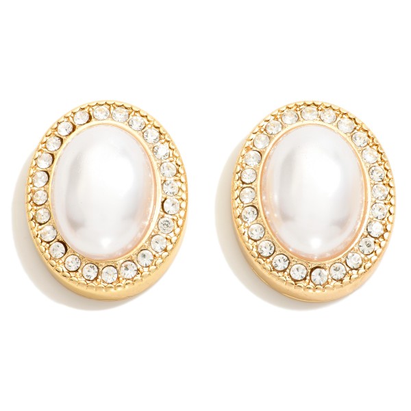 Wholesale oversized Pearl Stud Earrings Rhinestone Studded Border L