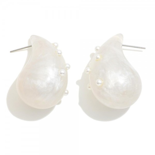 Acetate Teardrop Earrings With Pearl Details 

- Approximately 1.5" L