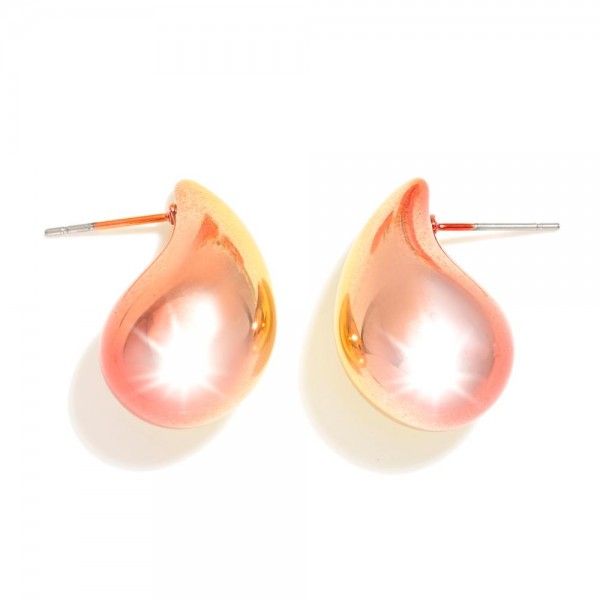 Ombre Metal Teardrop Post Drop Earrings 

- Approximately 1" L