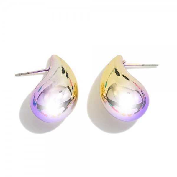 Ombre Metal Teardrop Post Drop Earrings 

- Approximately 1" L