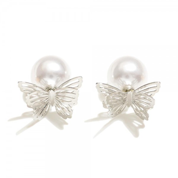 Wholesale double Layer Butterfly Studs Pearl Back L