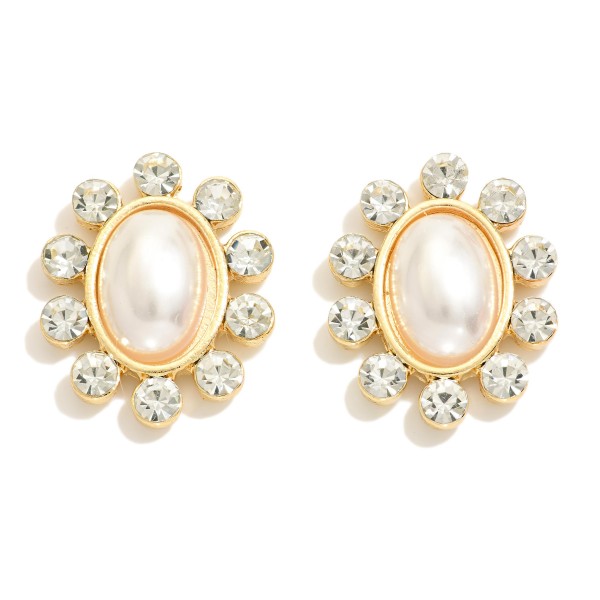 Wholesale rhinestone Border Oval Pearl Oversized Stud Earrings