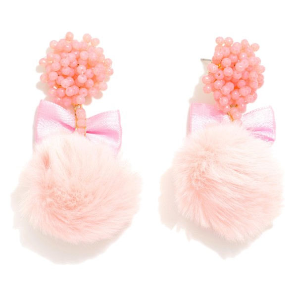 Wholesale faux Fur Pom Drop Earrings Beaded Cluster Posts Bow Ribbon L