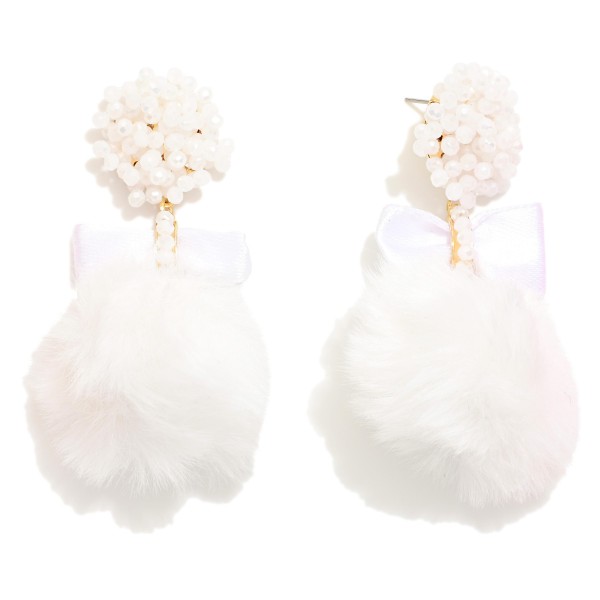 Wholesale faux Fur Pom Drop Earrings Beaded Cluster Posts Bow Ribbon L