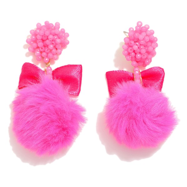 Wholesale faux Fur Pom Drop Earrings Beaded Cluster Posts Bow Ribbon L