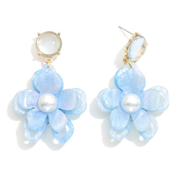 Wholesale acetate Flower Drop Earrings Pearl Detail L