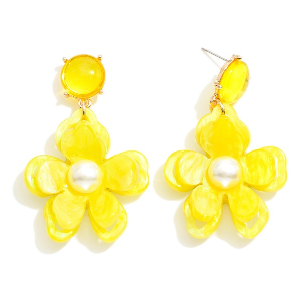 Wholesale acetate Flower Drop Earrings Pearl Detail L