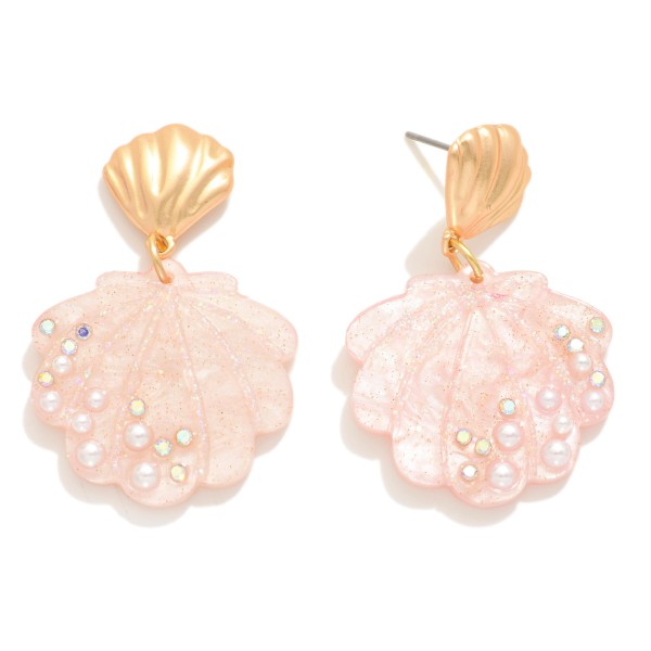 Wholesale acetate Shell Drop Earrings Pearl Rhinestone Glitter Details L