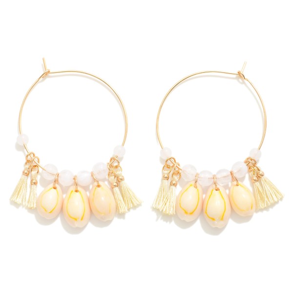 Wholesale beaded Wire Hoop Earrings Cowrie Shell Tassel Charms D