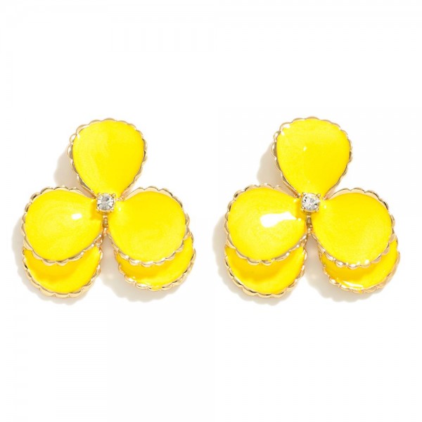 Wholesale painted Metal Flower Post Drop Earrings Rhinestone Accent L