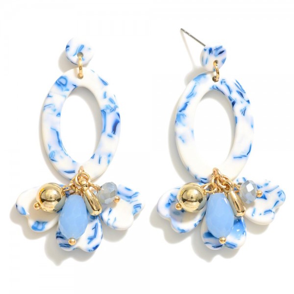 Wholesale acetate Oval Post Drop Earrings Heart Bead Accents L
