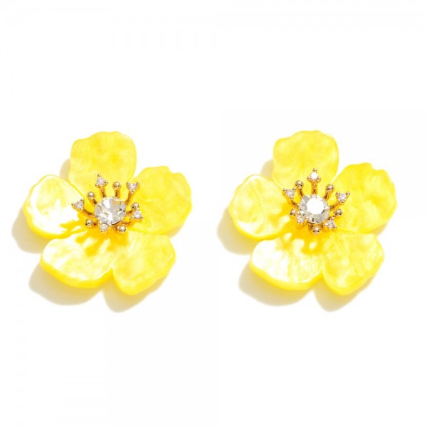 Wholesale acetate Flower Stud Earrings Rhinestone Accents L