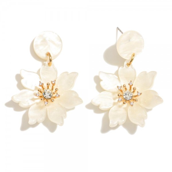 Wholesale acetate Flower Post Drop Earrings Rhinestone Accents L