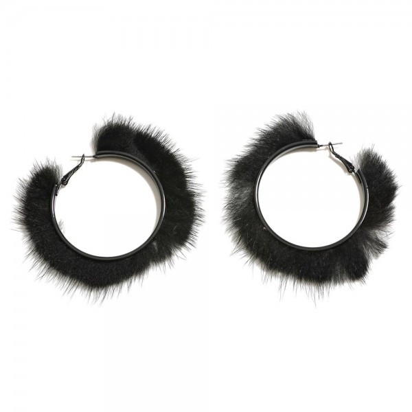 Large Faux Fur Hoop Earrings 

- Approximately 2" D