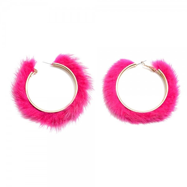 Large Faux Fur Hoop Earrings 

- Approximately 2" D