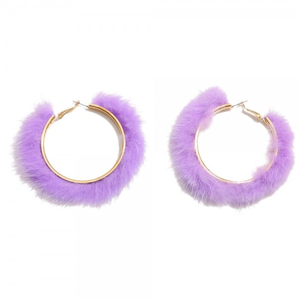 Large Faux Fur Hoop Earrings 

- Approximately 2" D