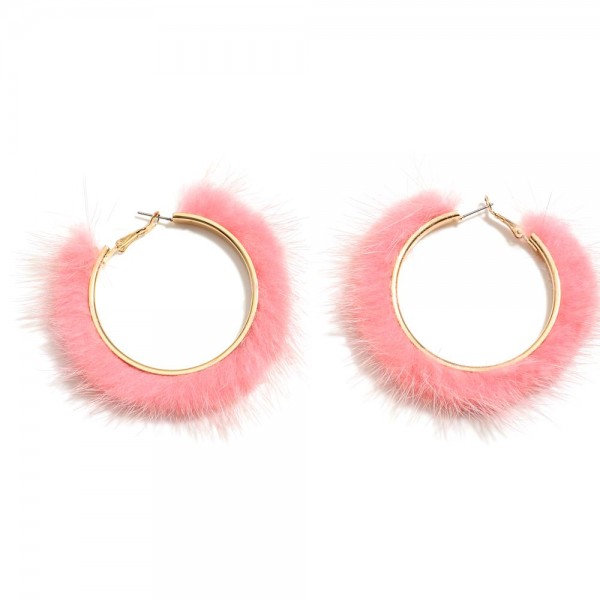 Large Faux Fur Hoop Earrings 

- Approximately 2" D