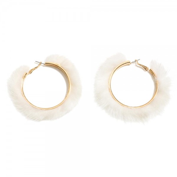 Large Faux Fur Hoop Earrings 

- Approximately 2" D